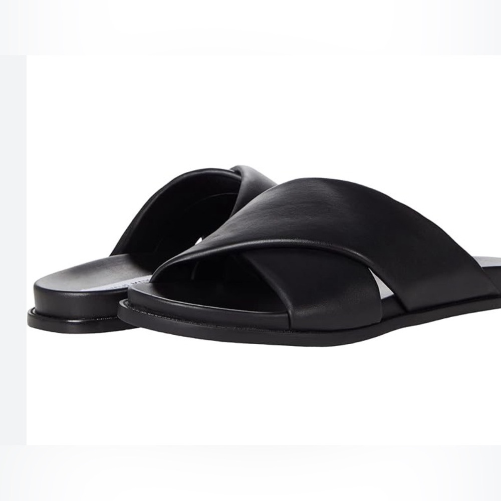 Marc Fisher Black leather cross crossed flat mules, size 10